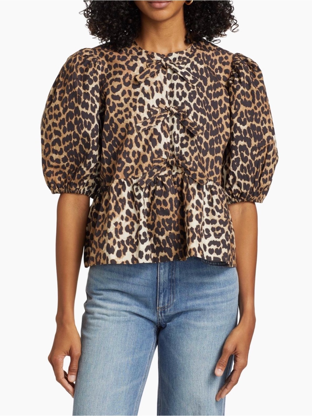 GANNI Leopard Puff-Sleeve Peplum Top
Size L (40). NEW with tags.
